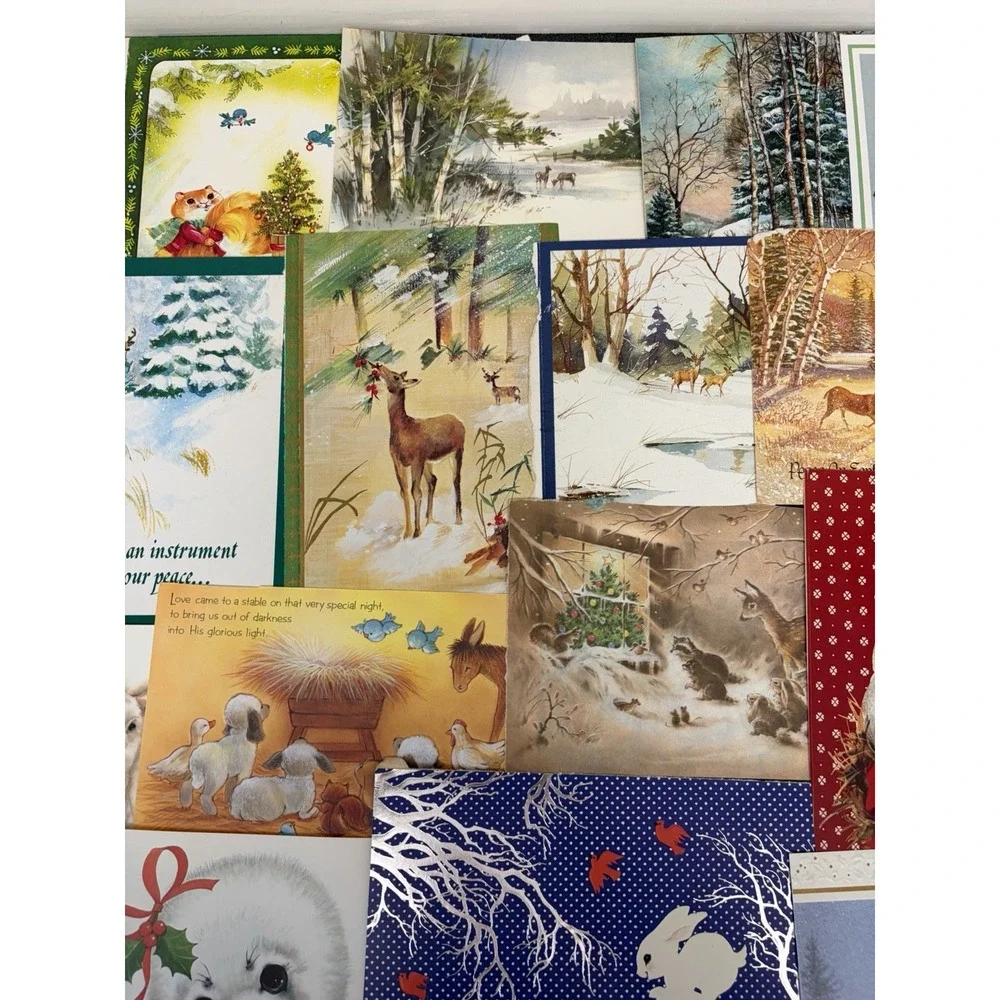 Vintage Animal Christmas Cards Fronts ONLY Scrapbooking Crafts Decoupage 50+
